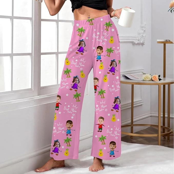 Custom Pajama Pants for Women Men, Personalized 67 Name Photo PJ Family Six - Image 3