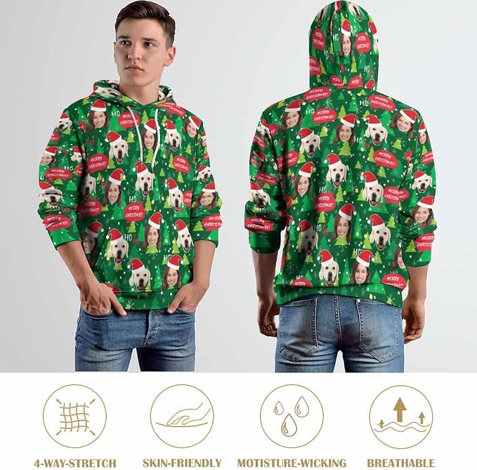 Artsadd Custom Face Unisex athletic Pockets Sweatshirt Loose Hoodie Custom - Image 7