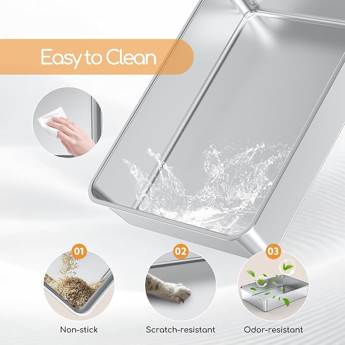 Soulbond Stainless Steel Litter Box, 27.5" L x 19.7" W x 6" H Extra Large Metal - Image 3