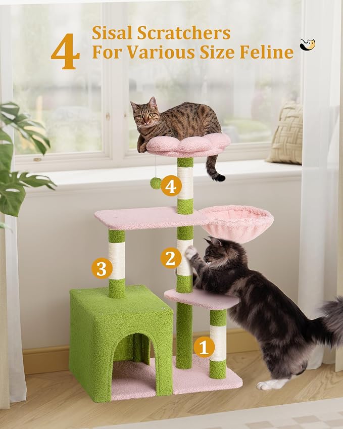 Flower Cat Tree for Indoor Cats, 2-Door Large Cat Condo Cave Bed for Big Adult - Image 2