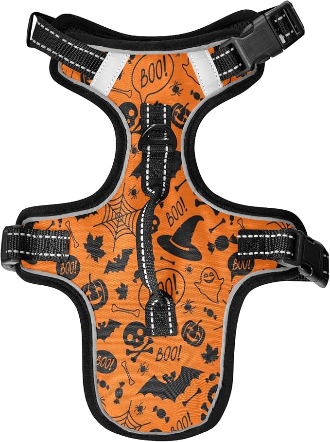 Halloween Skull Pumpkin Dog/Cat Harness, Reflective No-Pull Pet Harness by KEEPREAL
