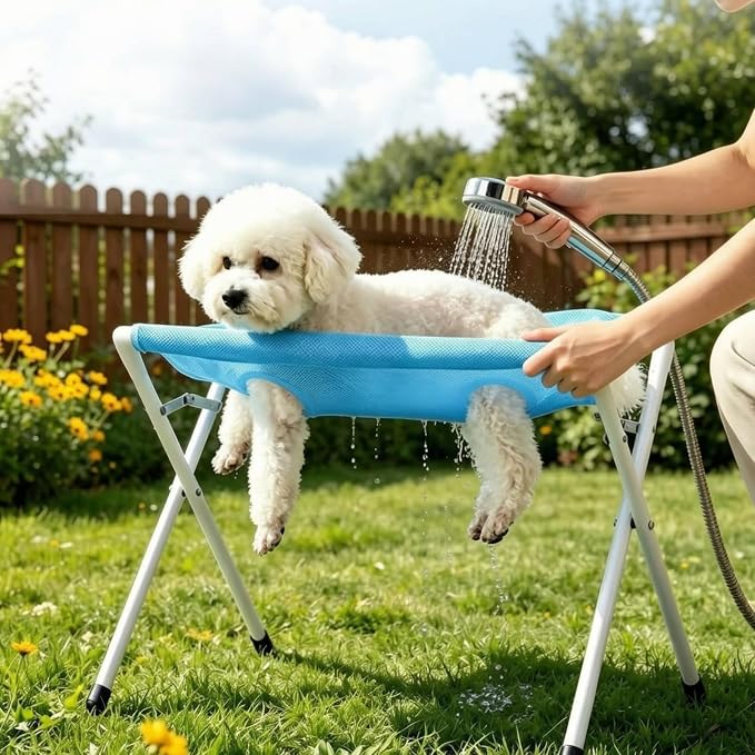 Grooming Pet Bath Stand Mesh Bathing Station, Blue - Image 2