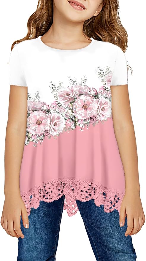 storeofbaby Girls Casual Tunic Tops Short Sleeve Loose Soft Blouse T-Shirt by storeofbaby