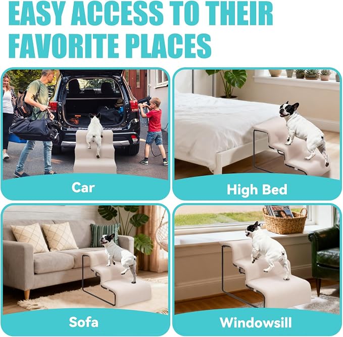 Dog Stairs for Small Dogs 15.4" H, 3-Step Pet Bed Stairs for Dogs to Get On Bed - Image 2