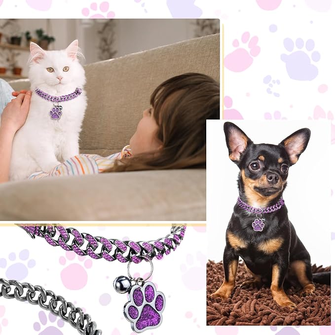 Hillban Cat Collar Diamond Chain Glitter Collar Walking Metal - Image 5