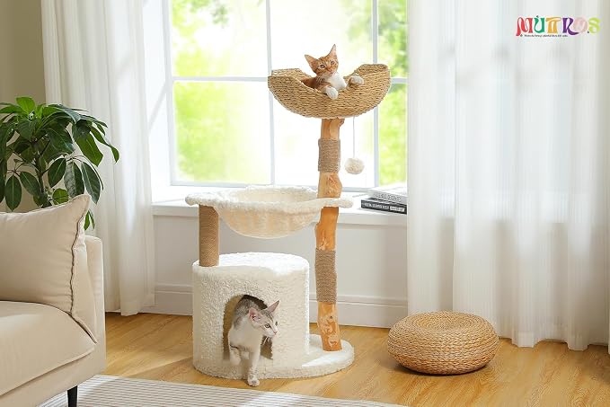 Modern Cat Tree for Large Cats, Wood Cat Tower for Indoor Cats, Real Branch - Image 2
