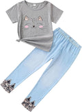 4-8T Toddler Girl Clothes Cat face print Short Sleeve Top+Pants Outfits Girl by Unknown