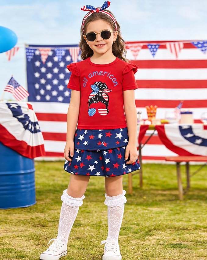 Akyzic Little Girl Skirt Outfit Two Piece Spring Summer Outfit Butterfly Dress - Image 4