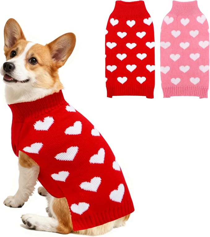 2 Pack Valentines Dog Sweater, Knit Pet Small Dog Sweater Holiday Valentine’s by Unknown