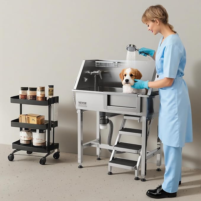 VEVOR Dog Washing Station, 34" Professional Stainless Steel Pet Grooming Tub Bathtub with Shower Faucet Soap Holder Non-Slip Stairs Right Door Easy Clean Pet Wash Sink for Small Dogs Cats - Image 8