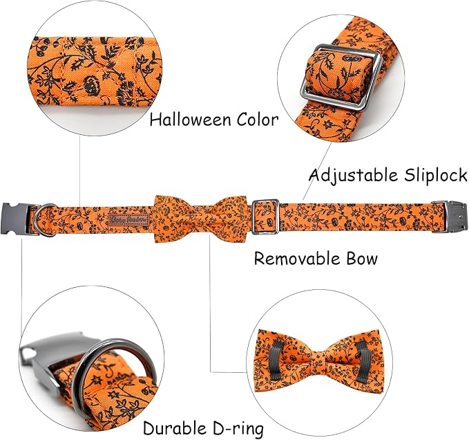 Halloween Dog Collar, Pet Collar Dog Bow Pumpkin Dogs Collar Girl Boy Holiday - Image 2