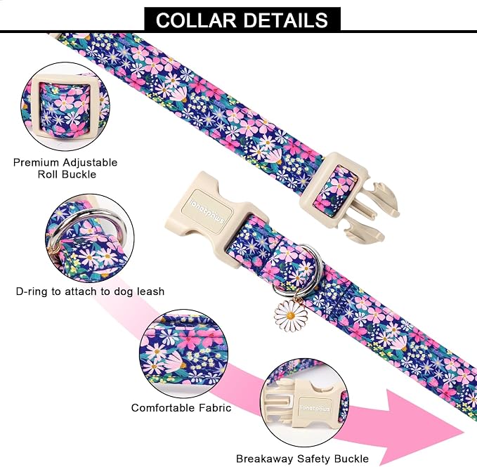 Lionet Paws Floral Dog Collar- Cute Spring Wildflowers Daisy Fleabane Dog - Image 2