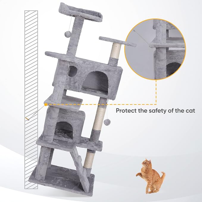 ZENY 54 inches Cat Tree with Sisal-Covered Scratching Posts and 2 Plush Rooms - Image 4
