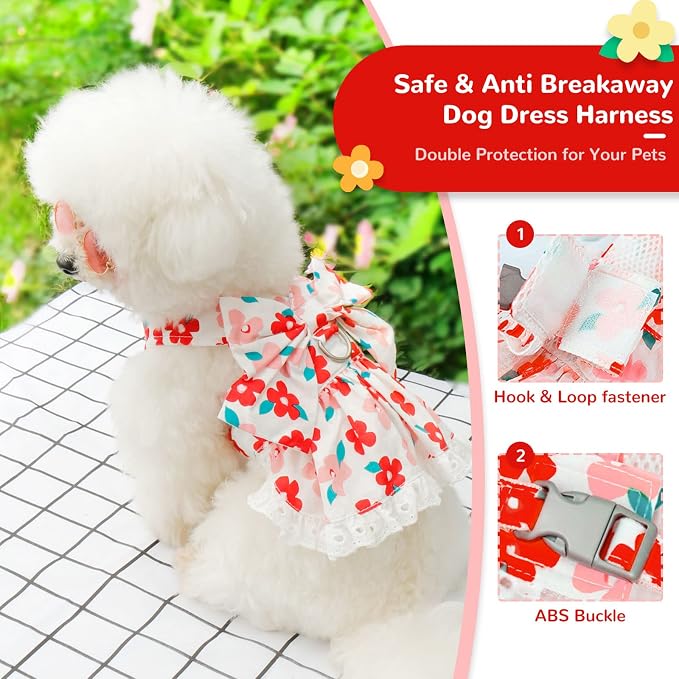 Dog Harness Dress Leash Set for Small Dog Summer Clothes Girl Female Puppy Cats - Image 5