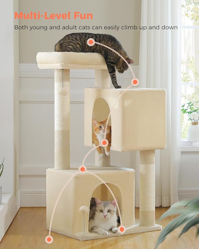 XL Cat Tree 44" Cat Tower for Large Cats 20 lbs+, 2 Spacious Caves - Image 7