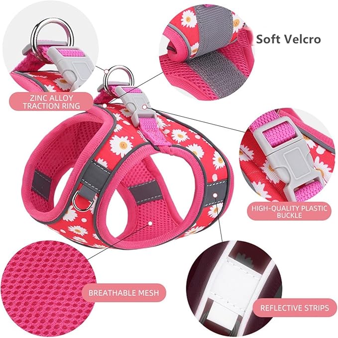 Step in Dog Harness No Pull Flower Adjustable Soft Mesh Padded Reflective Pet - Image 4