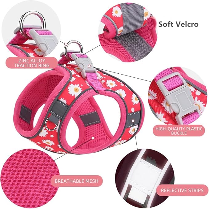 Step in Dog Harness No Pull Flower Adjustable Soft Mesh Padded Reflective Pet - Image 4