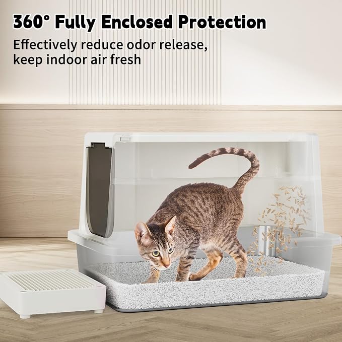RIZZARI Stainless Steel Cat Box: Beige Leak-Proof Large Enclosed Litter Pan - Image 5