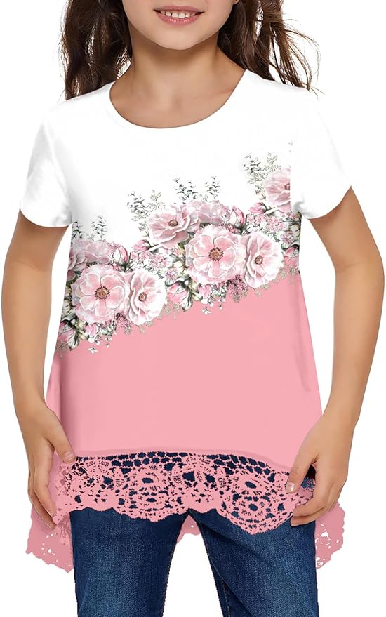storeofbaby Girls Casual Tunic Tops Short Sleeve Loose Soft Blouse T-Shirt - Image 3