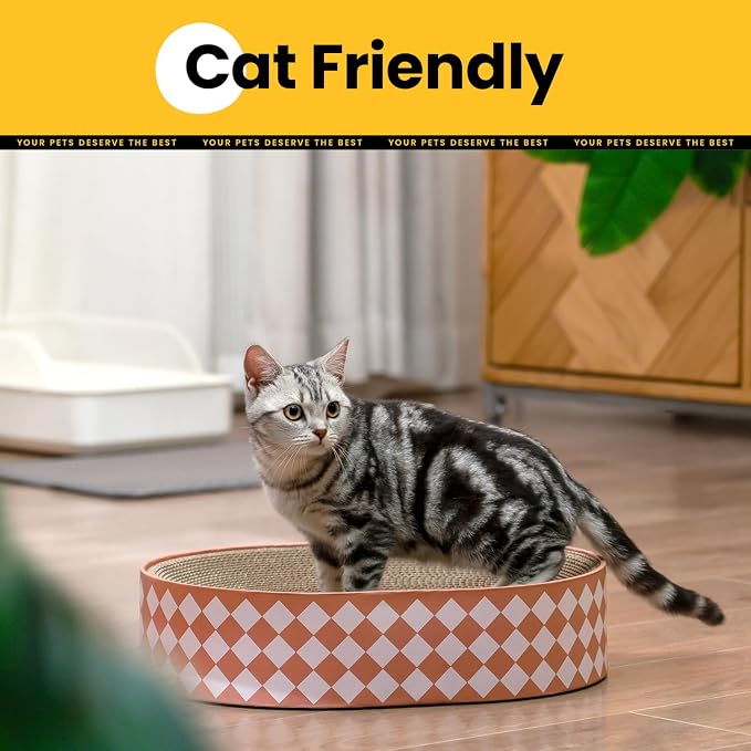 Oval Cat Scratcher Bed, 2-in-1 Cat Scratching Board, Natural Corrugated - Image 5