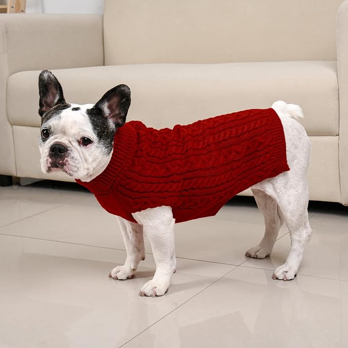 2 Pack Dog Sweaters for Medium Dogs Winter Turtleneck Pullover Cable Knit - Image 7