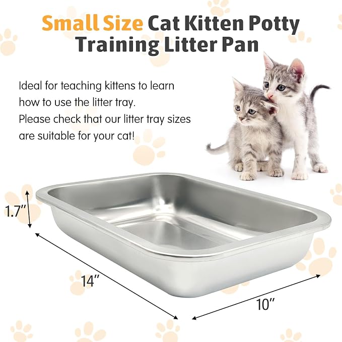 Fhiny 4Pack Stainless Steel Kitten Litter Box, Small Size Low Entry Metal Cat - Image 2