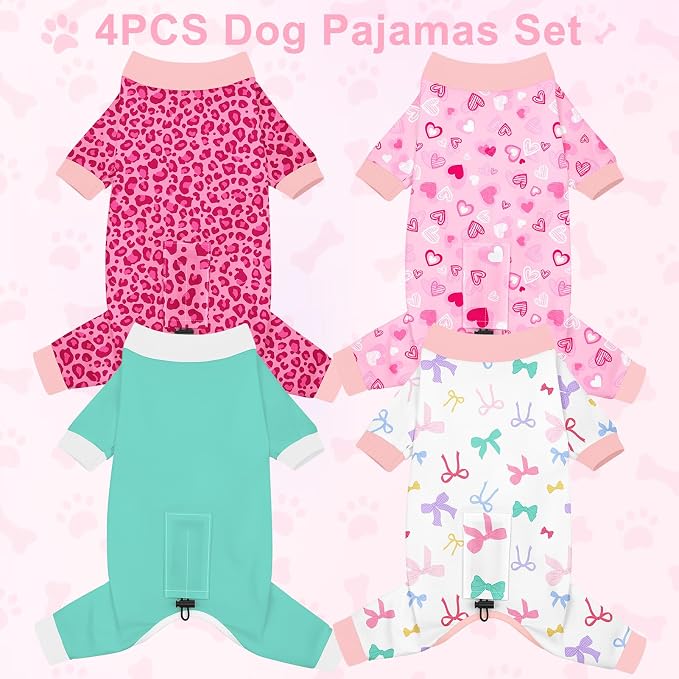 Bienbee Dog Pajamas, 4 Pack Dog Recovery Suit Shedding Suit Cute Soft Puppy - Image 2
