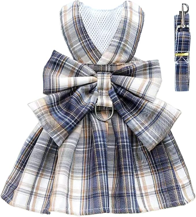 PETCARE Plaid Dog Dress Bow Tie Harness Leash Set by PETCARE