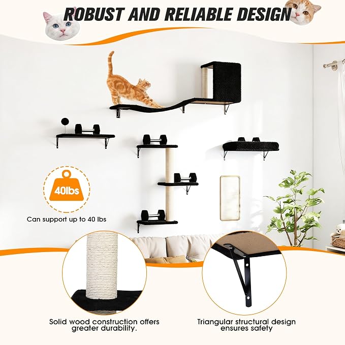 COZIWOW Cat Wall Shelves Set, 5-Piece Wall Mounted Cat Furniture - Image 3