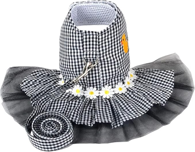Small Dog Dress with Leash Set Adjustable Dog Harness Dress with D Ring by Unknown