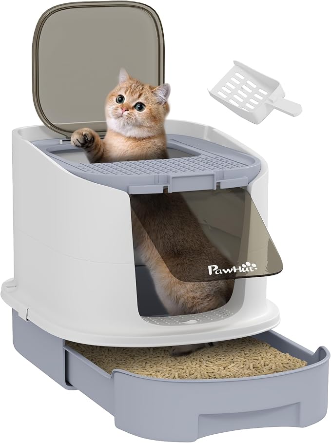 PawHut Cat Litter Box with Lid, Covered Kitty Litter Box Enclosed with Scoop by PawHut