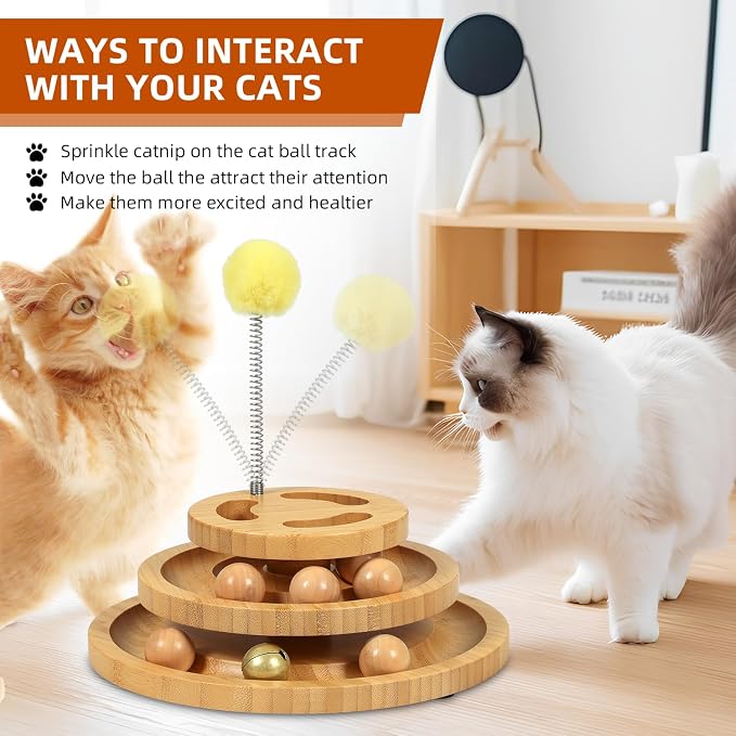Cat Ball Track Toy with Puzzle Top, 3-Level Tower with 9 Removable Balls - Image 5