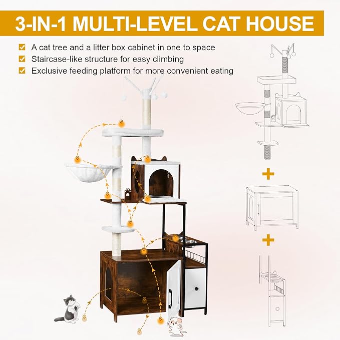 Snughome Cat Tree with Litter Box Enclosure, 3-in-1 Modern Cat Tower - Image 7