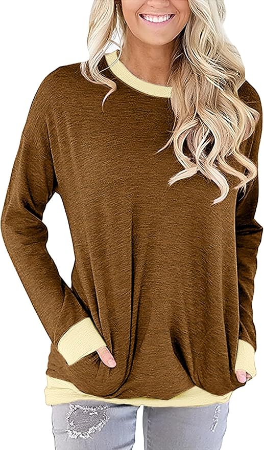 Akihoo Womens Casual Long Sleeve Tunic Tops Crew Neck Shirt Blouses - Image 2