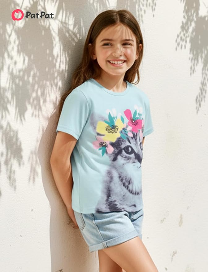 PATPAT Girls Crewneck Short Sleeve Graphic Tees Animal Print Shirts Cute Summer - Image 4