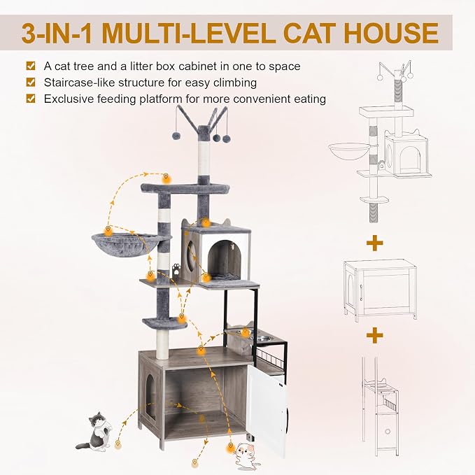 Snughome Cat Tree with Litter Box Enclosure, 3-in-1 Modern Cat Tower - Image 7