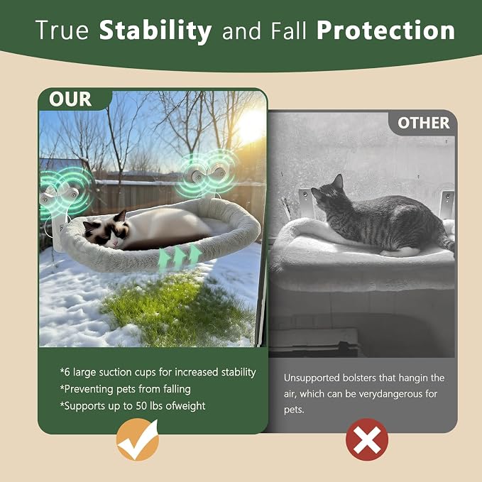 Cat Window Perch with 6 Strong Suction Cups, Mats That can be Switched Between - Image 2