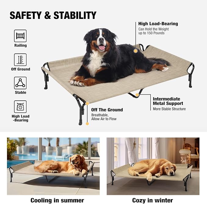 Veehoo Cooling Elevated Dog Bed, Guardrail Raised Pet Cot, Indoor & Outdoor XXL - Image 7