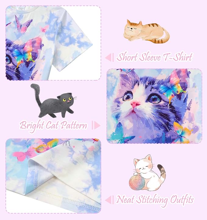 Funnycokid Girls Shirts Cat T Shirt Size 5-12 Clothes - Image 7