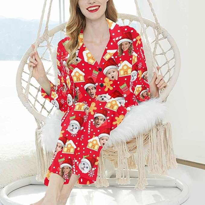 Artsadd Custom Pajamas for Women Men Family, Personalized Face Pjs Pajama Pants - Image 3