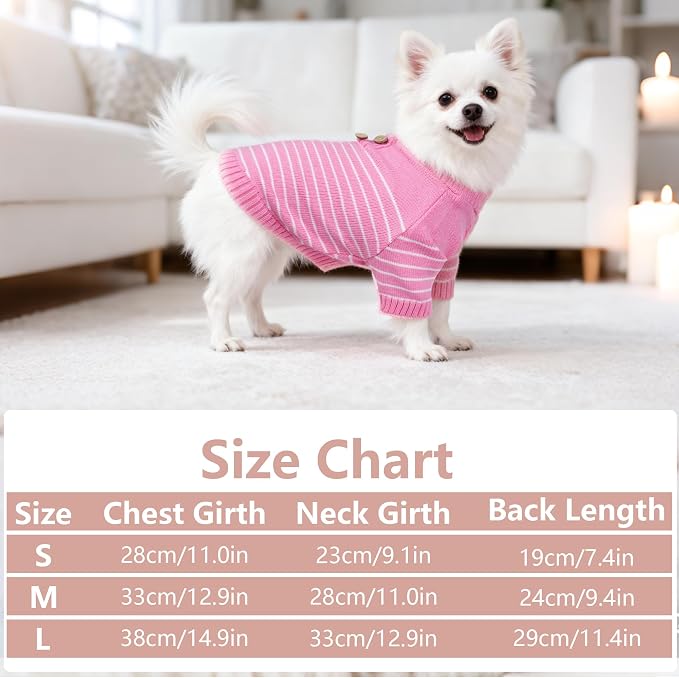 Dog Knitted Sweater with Wooden Buttons Cozy Pet Striped Winter Clothes - Image 3
