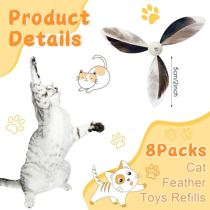8 Pcs Cat Feather Propeller Refills Propeller Interactive Cat Toy Refills - Image 2
