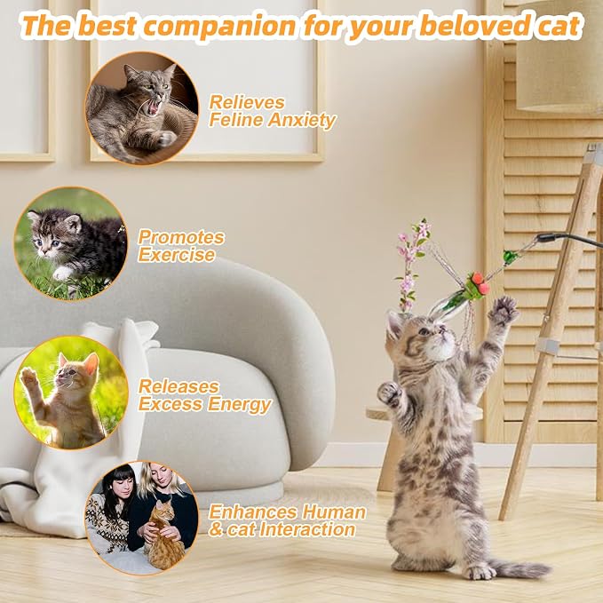 Cat Insect Feather Toys Replacement Cat Toy Wand Refills, 6 Pieces Natural - Image 4