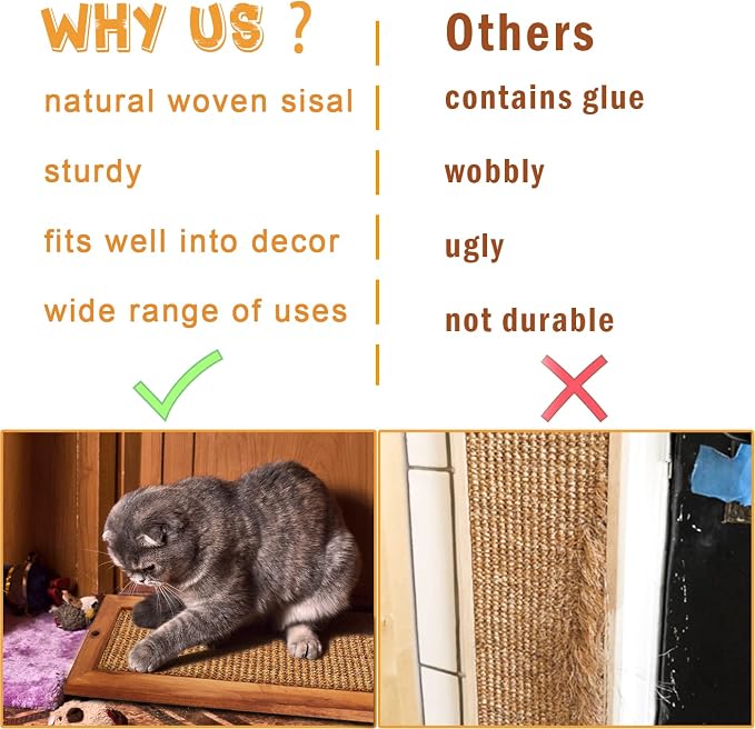 Cat Scratching Post, Wooden Sisal Cats Wall Scratcher, Floor or Wall Mounted - Image 7