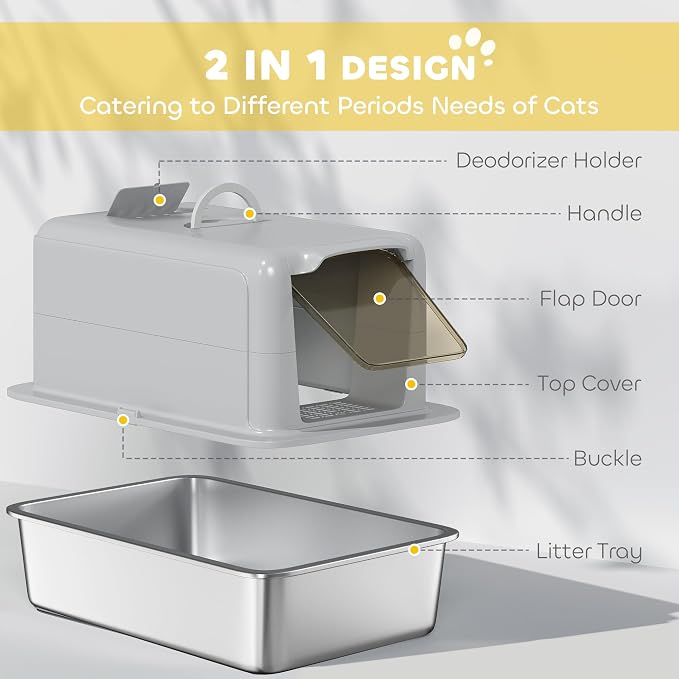 PawHut Stainless Steel Cat Litter Box, Extra Large 2 in 1 Metal Kitty Litter Pan - Image 5