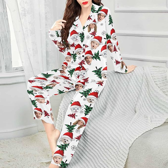 Artsadd Custom Pajamas for Women Men Family, Personalized Face Pjs Pajama Pants - Image 3