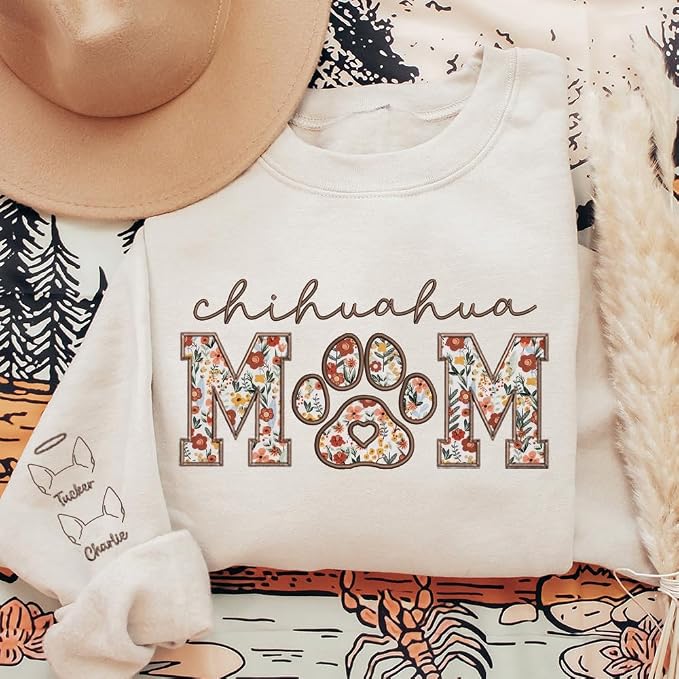 CHILLEVER Personalized Embroidered Dog Mom Sweatshirt, Dog Mama Crewneck - Image 2