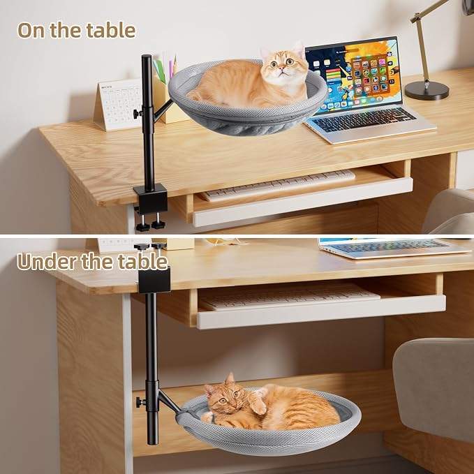 Cat Desk Bed, 360° Rotating Height-Adjustable Cat Hammock Desk, Home Office Pet - Image 4