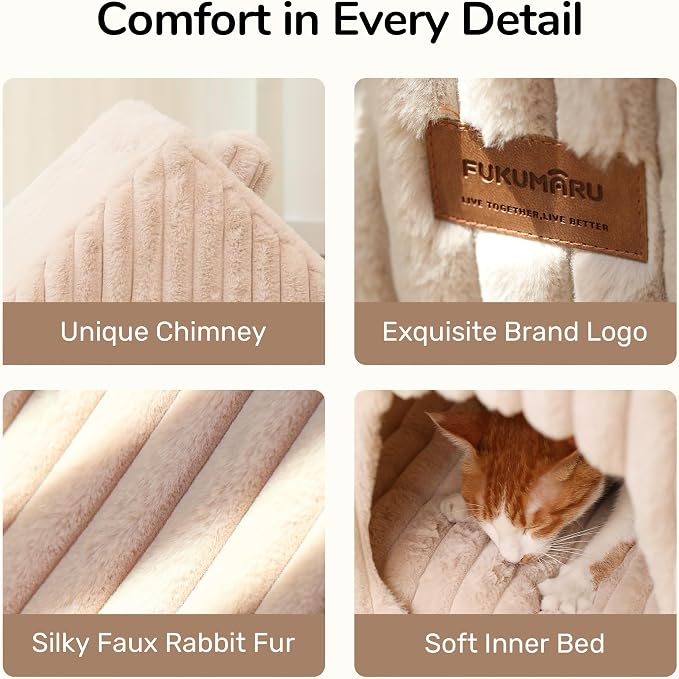 FUKUMARU Cat Houses for Indoor Cats, Washable Cute Cat Bed Cave - Image 5
