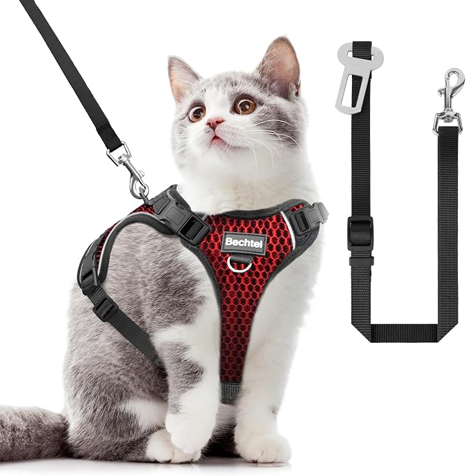 Cat Harness and Leash for Walking Escape Proof Soft Adjustable Cat Leash by BECHTEL
